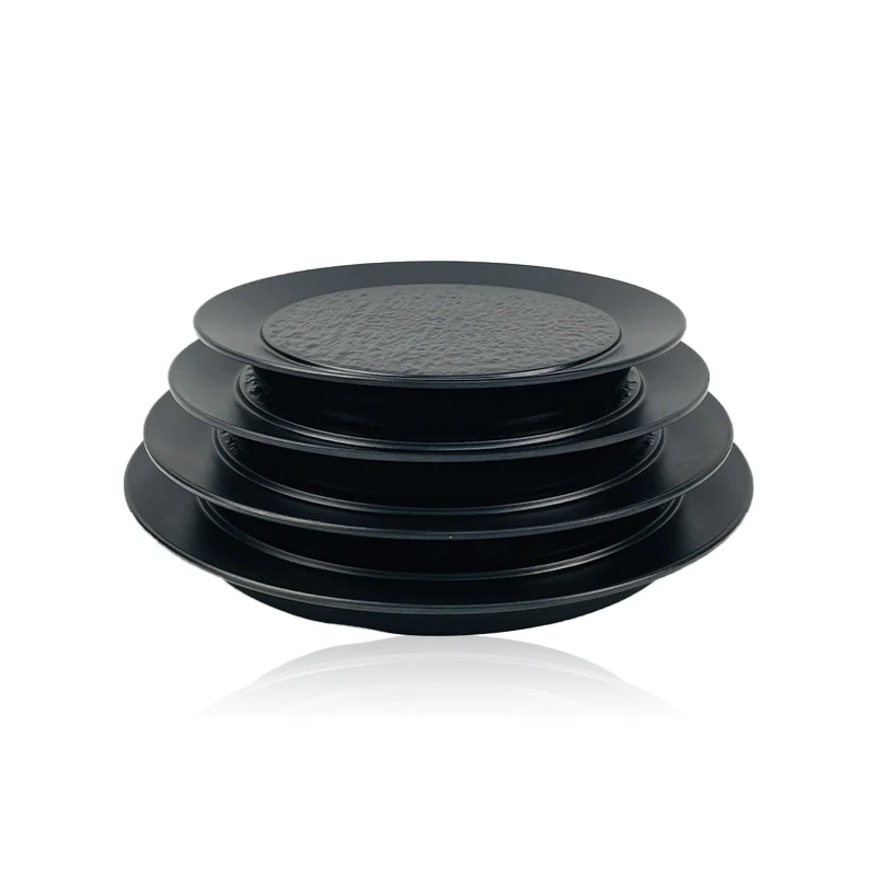 Food Grade Unbreakable Plastic Matt Black Melamine Decorative Dinner Sushi Plate For Restaurant Hotel