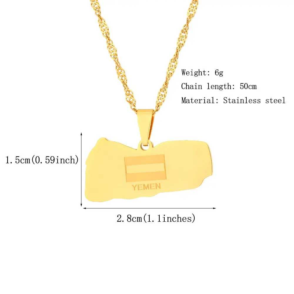 fashion Gold Plated Stainless Steel Yemen Map Pendant Necklace Asia Map Pendant Necklaces for Men Women Gifts