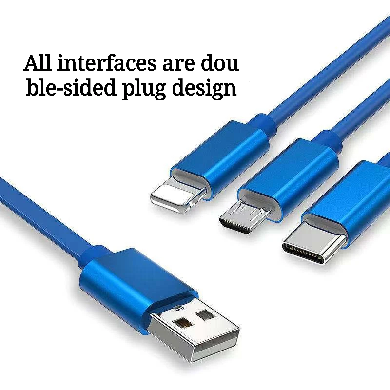 Original 3A fast charging USB data cable, three-in-one charging at the same time, pearlescent retractable USB cable