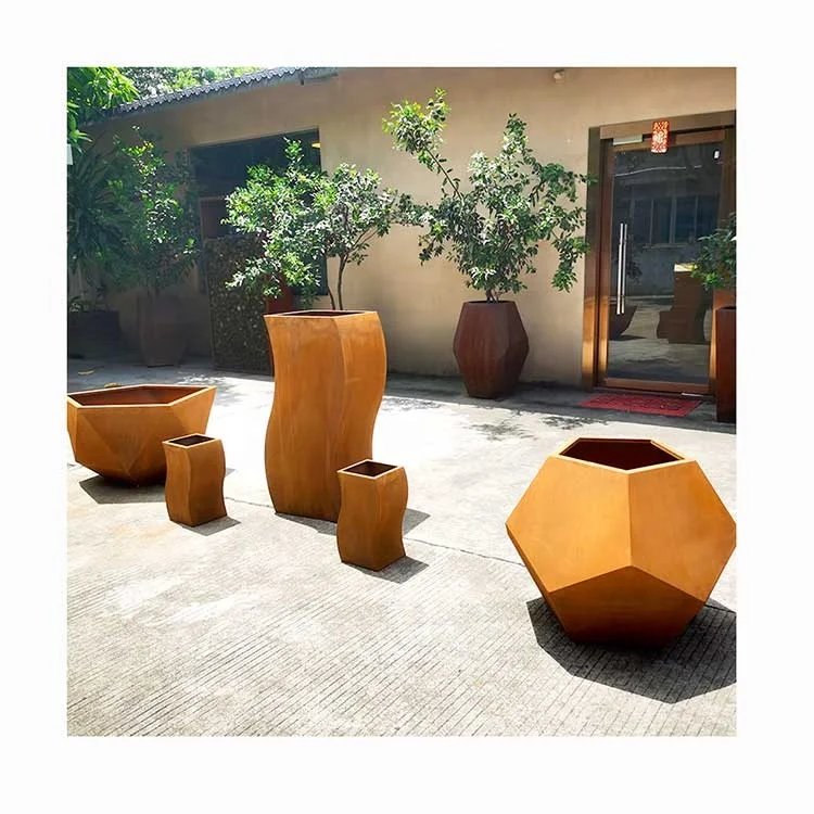 Customized Straight/Curved Outdoor Steel Plant Pots Garden Corten Steel Planters Flower Pots Manufacturer