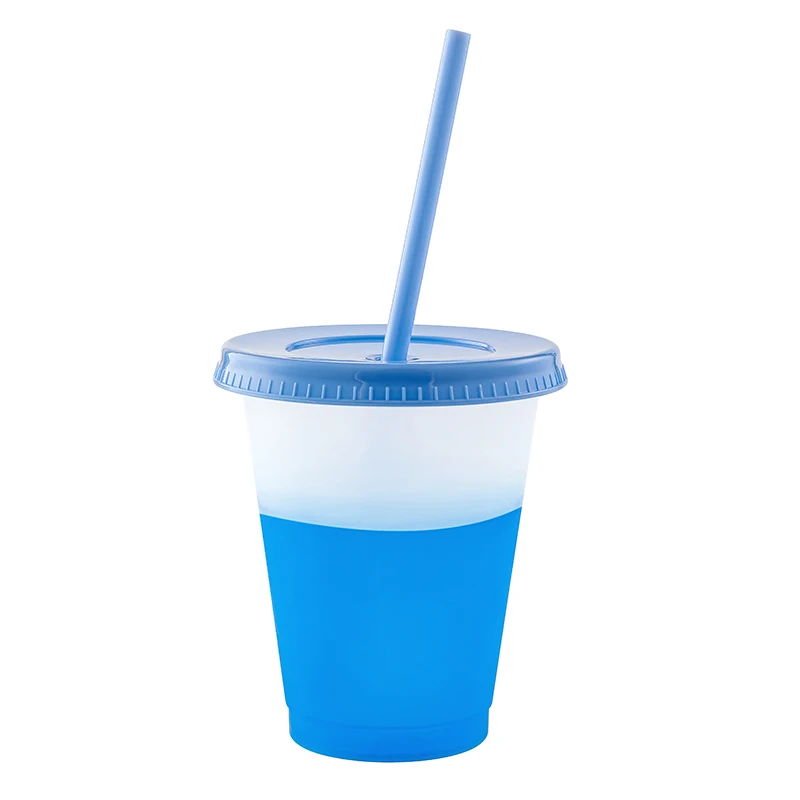16oz Small Cute Reusable Plastic Travel Cups Coffee Tumbler Ice Cold Water Color Changing Cup With Lids and Straws