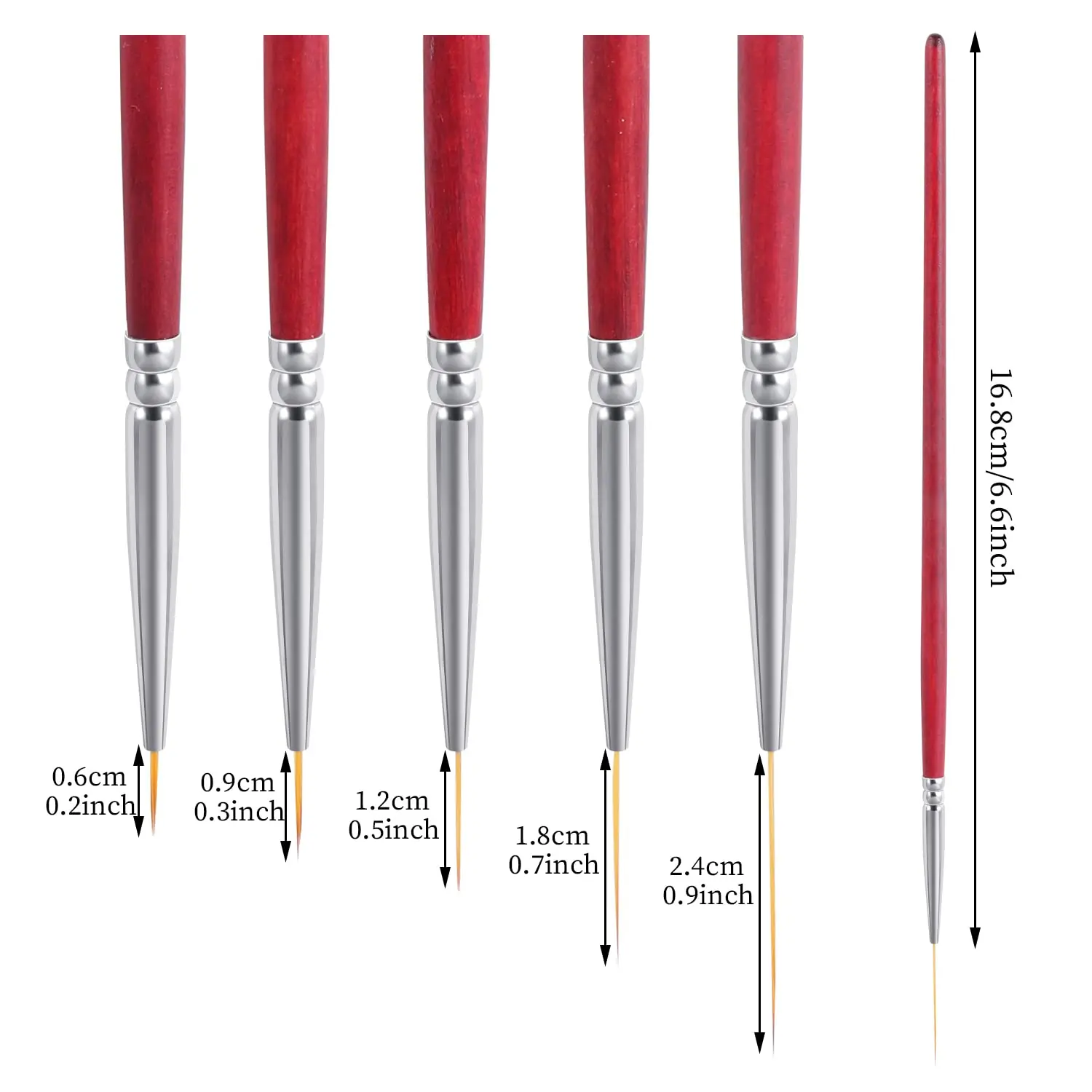 5 Pcs 4/18/12/9/6mm Nail Detail Brush Thin Nail Design Brush Pen Set for Nail Painting Drawing