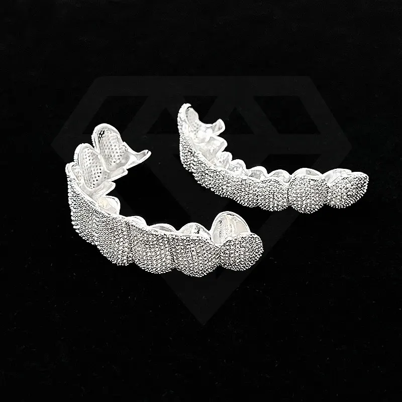 Hip Hop Jewelry  Grills Ice S925 Silver Moissanite Bling Bling Silver White Gold plated Diamond personality Custom teeth Grills