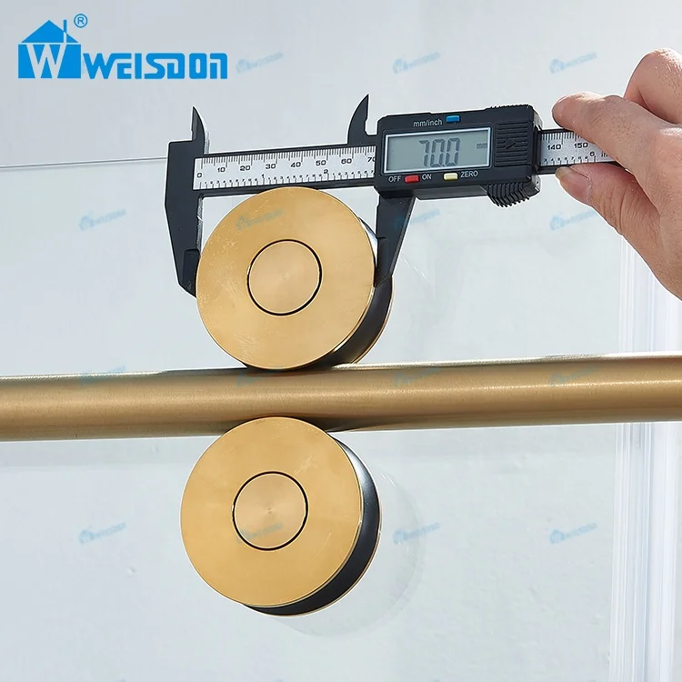 Weisdon New Design Stainless Steel Gold Shower Room Single Sliding Frameless Tempered Glass Shower Door