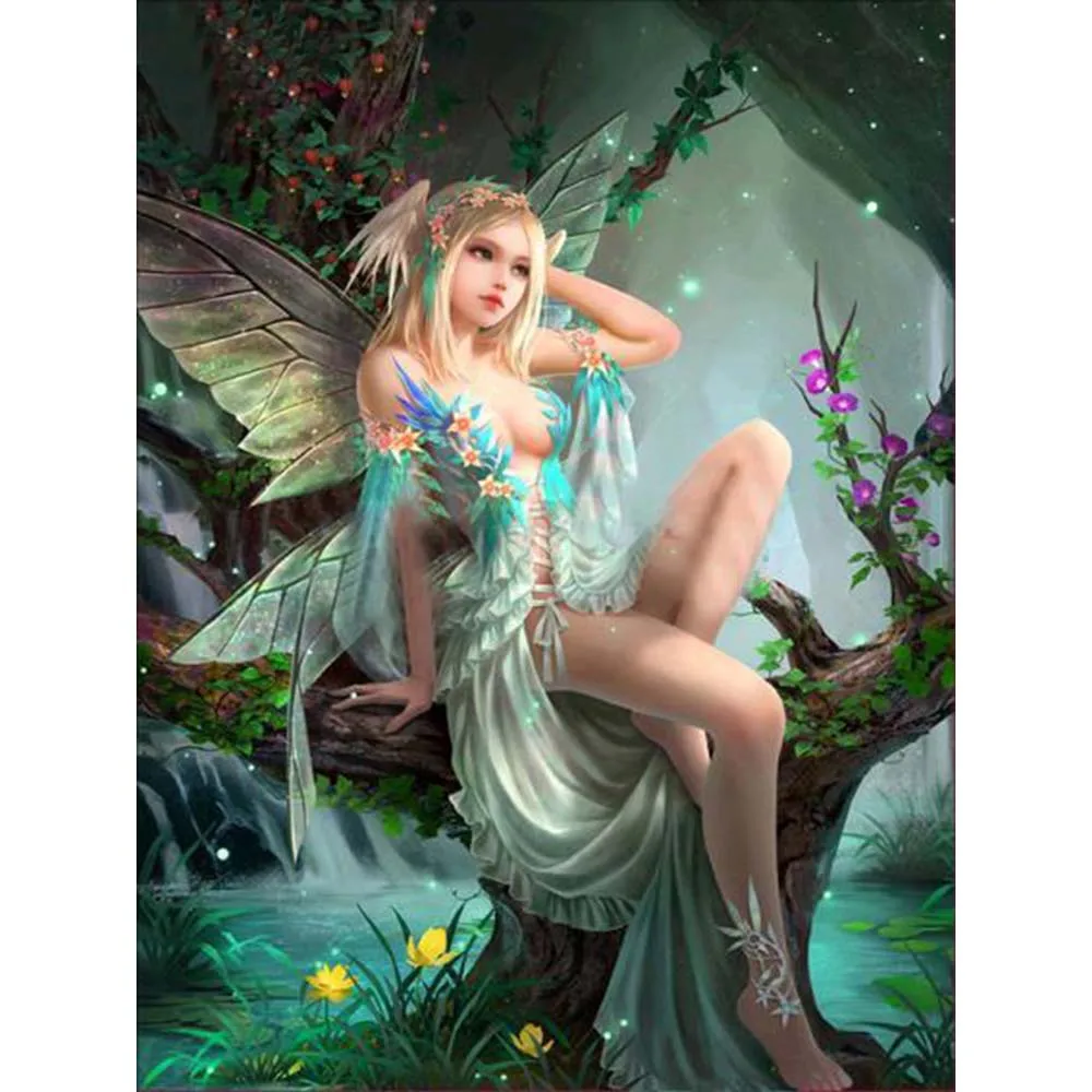 
DIY Fairyland Beauty Diamond Painting for gift and indoor decor with Partial covered Round acrylic diamond on Oil canvas 40x30cm 