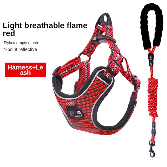 High End Trending Stripe Refelctive No Pull Mesh Harness And Leash Dog Escape Proof