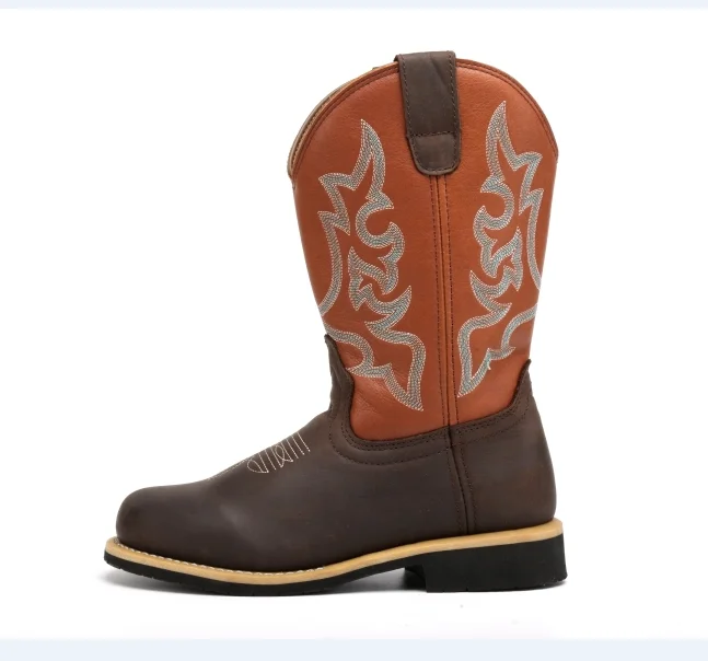 Western Style Mid Anti-smashing Durable Goodyear boots Wax Oil Leather Upper Rubber Outsole Work Safety shoes for men and women