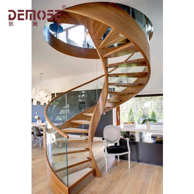 Stainless Steel 304 Stair Spiral Staircase High Quality Glass Tread Wood Tread Handrail Spiral Stair