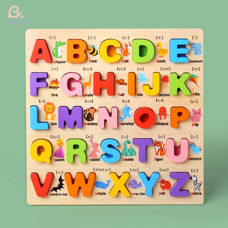 Montessori Baby Alphabet ABC And Number Learning Toys Wooden Early Educational Puzzle Board For Children Toddler