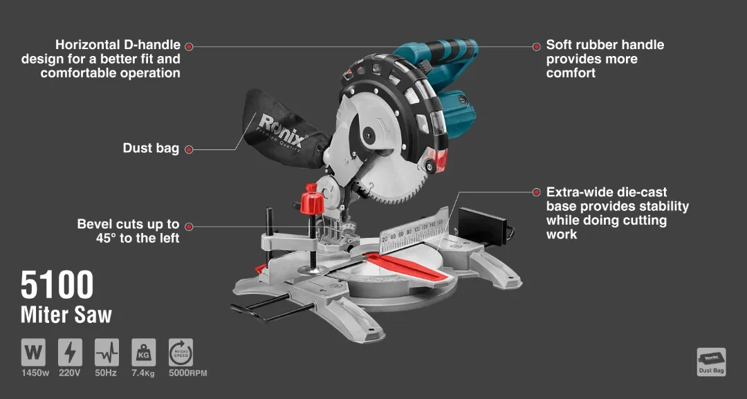 Ronix High Quality Model 5100 1450W 210mm Powerful Classical  Mitre Saw