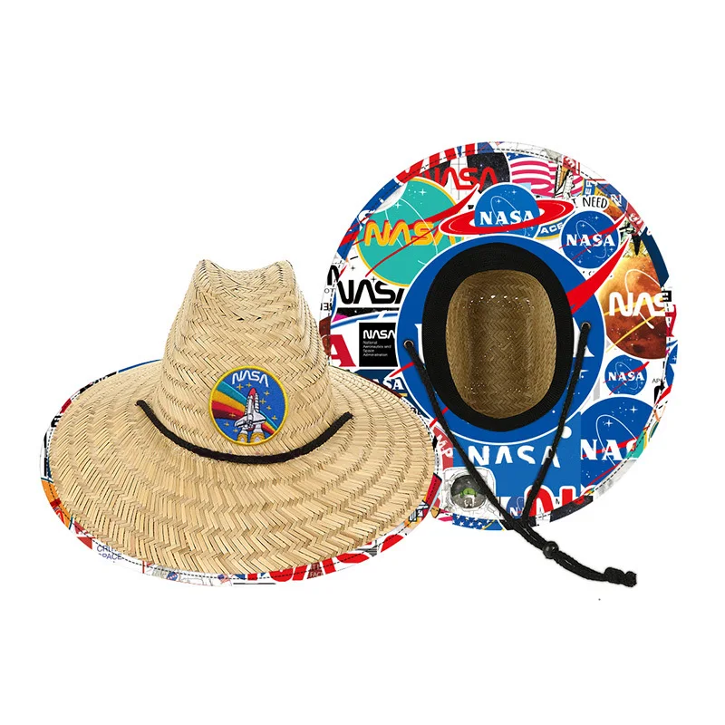 2021 австралийская соломенная шляпа, Австралийская шляпа, Солнцезащитная пляжная шляпа из натуральной травы с широкими полями, соломенная шляпа для серфинга, спасательной жидкости с принтом под края