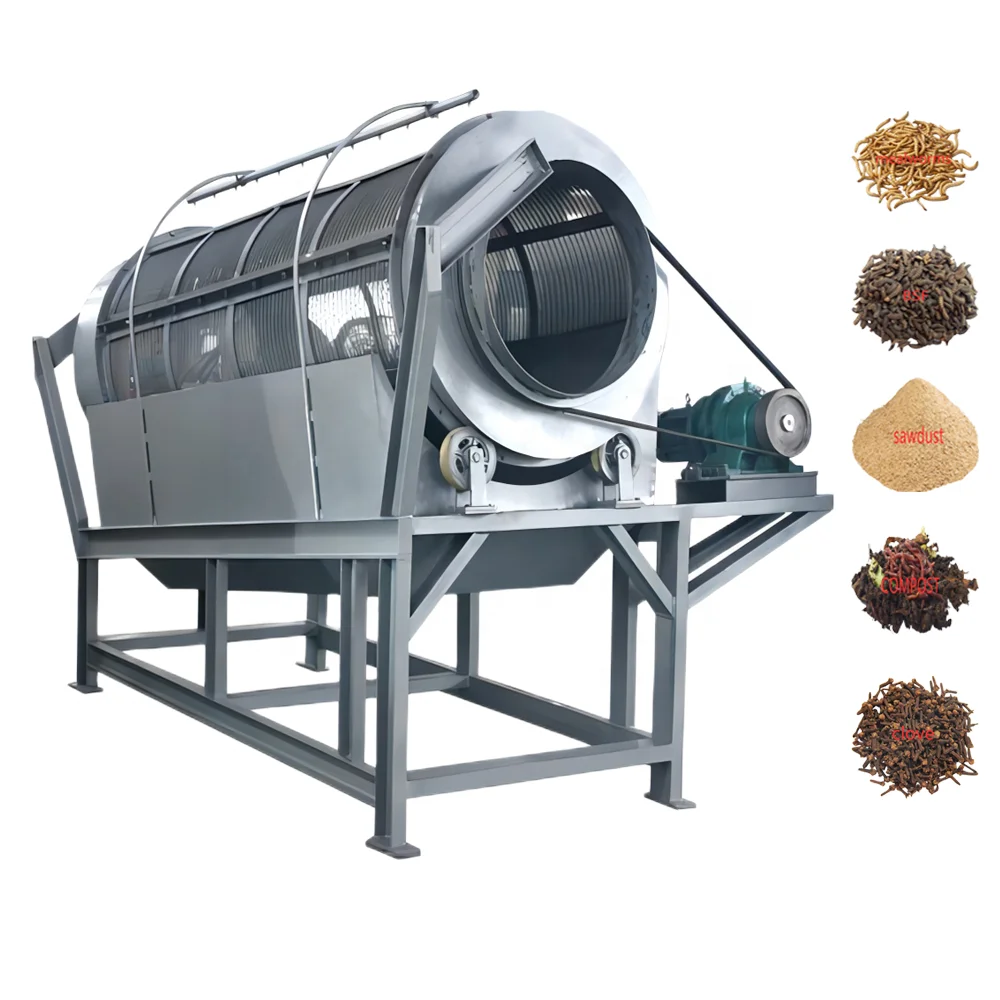 DZJX 304 Stainless Steel Carbon Steel Rotary Drum Compost Sieving Bsf Automated Bsf Larvae Processing Separation Screen Machine