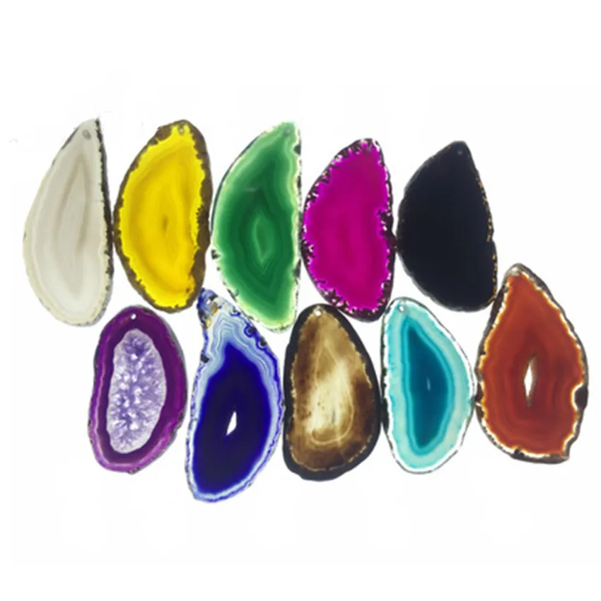Natural Agate Geode Polished Irregular Crystal Slice Stone DIY Pendant Mineral Home Decoration Dipped Stone