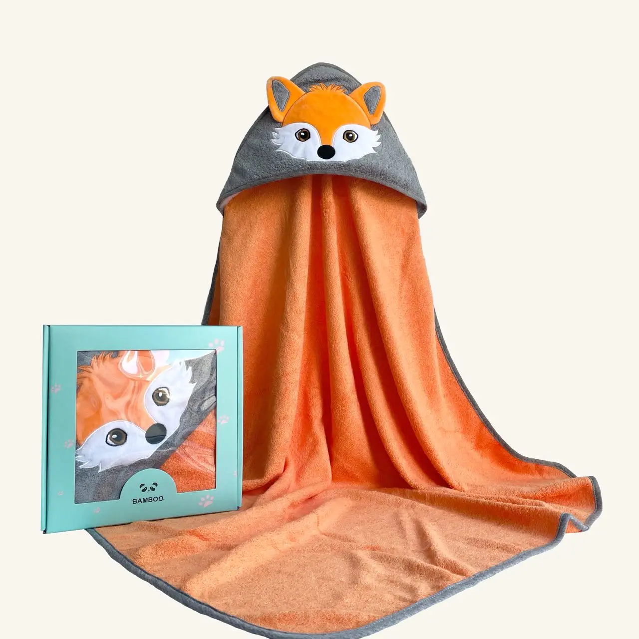 Best Selling 500GSM Gift Box-Packed Comfortable Bamboo Bath Towel Fox Design Bamboo Hooded Towel