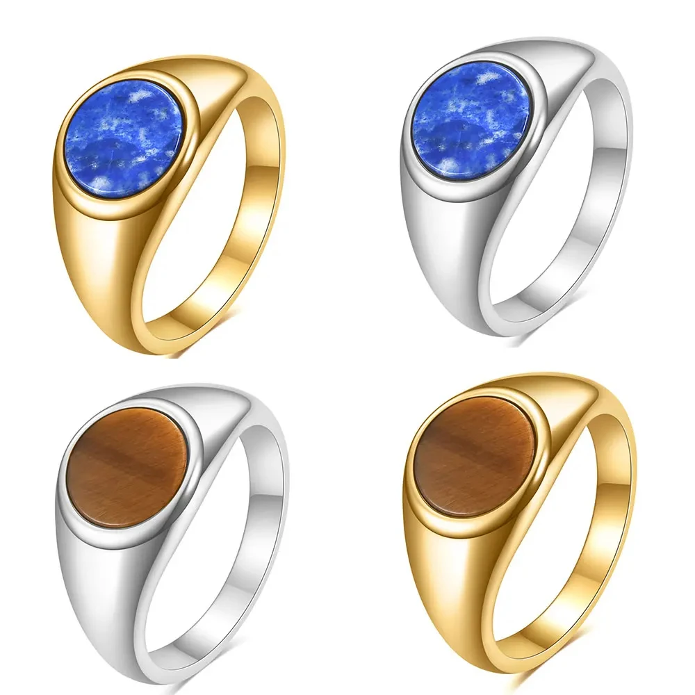 Women Rings Fashion Minimalist Sky Blue Ring Stainless Steel Gemstone Inlaid Waterproof Unfade Punk Carved Ring for Women