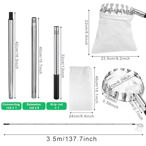 High Quality Adjustable Telescoping Fruit Picker Pole Big Non Woven Basket Fruits Catcher Tree Picker for Apples Mango