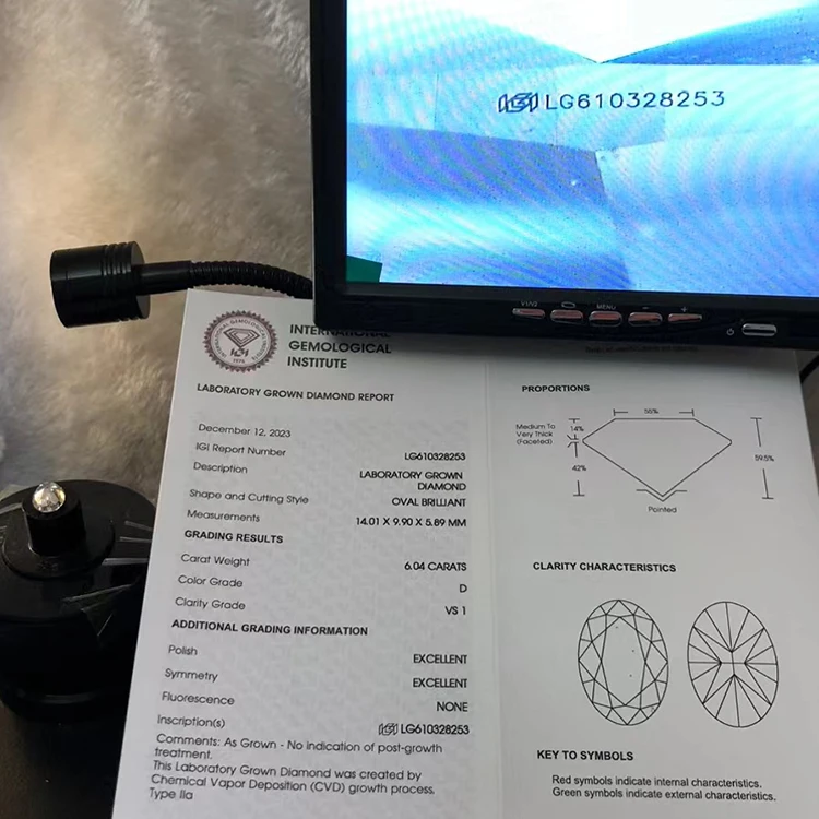 Redleaf Wholesale Lab Diamond White oval cut VS1 D  6.04 CT IGI Certificate CVD Lab Grown Diamond
