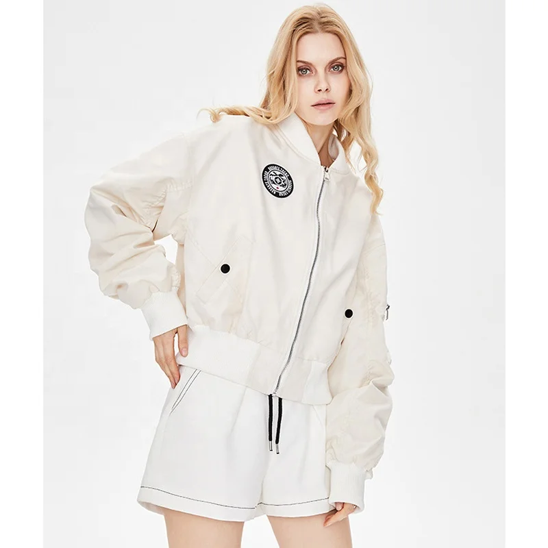 Sports White Baseball Jacket Female Spring And Autumn New Korean Version Short Paragraph Of Loose Foreign Coat