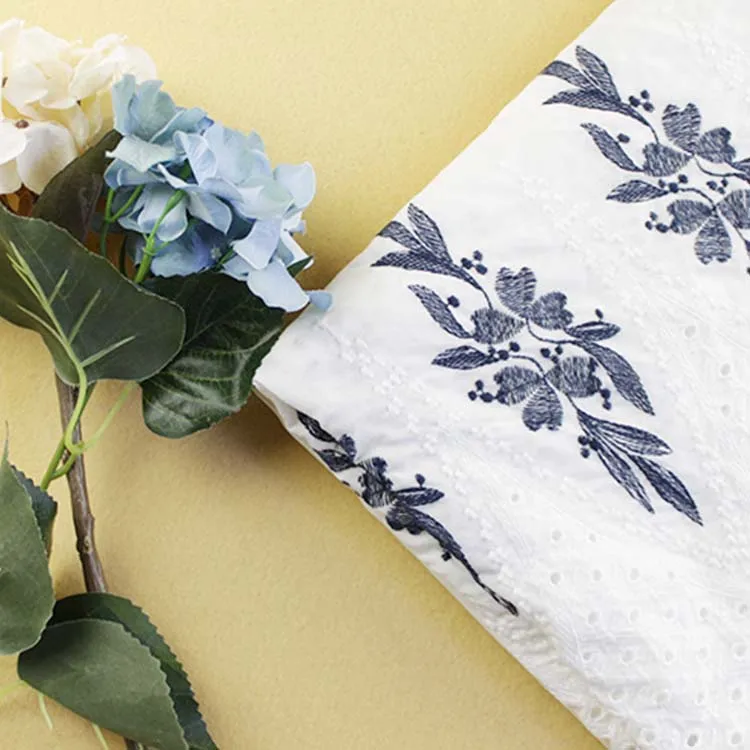 Two color Womens Home Textile Fabric Geometric Pattern Cotton Perforated Embroidered fabric