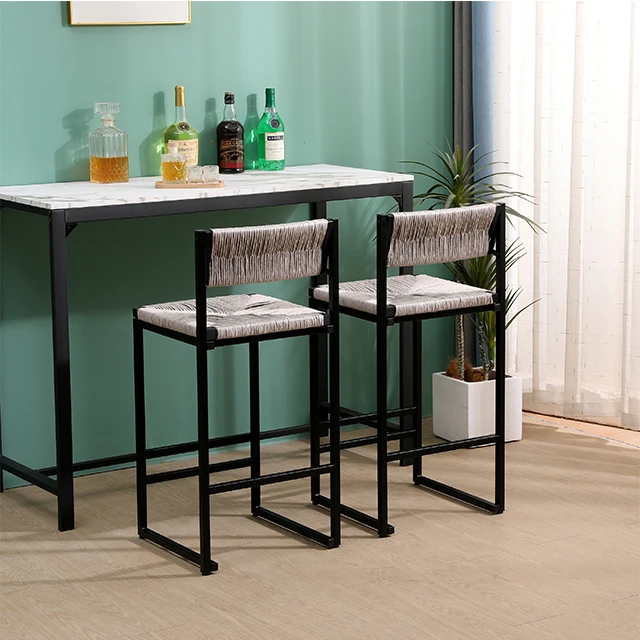 Dining Chair Black Metal Bar Stools Cushion Seat and Backrest, Stool Bar Pub cafe Kitchen Bar Counter Stool with Footrest