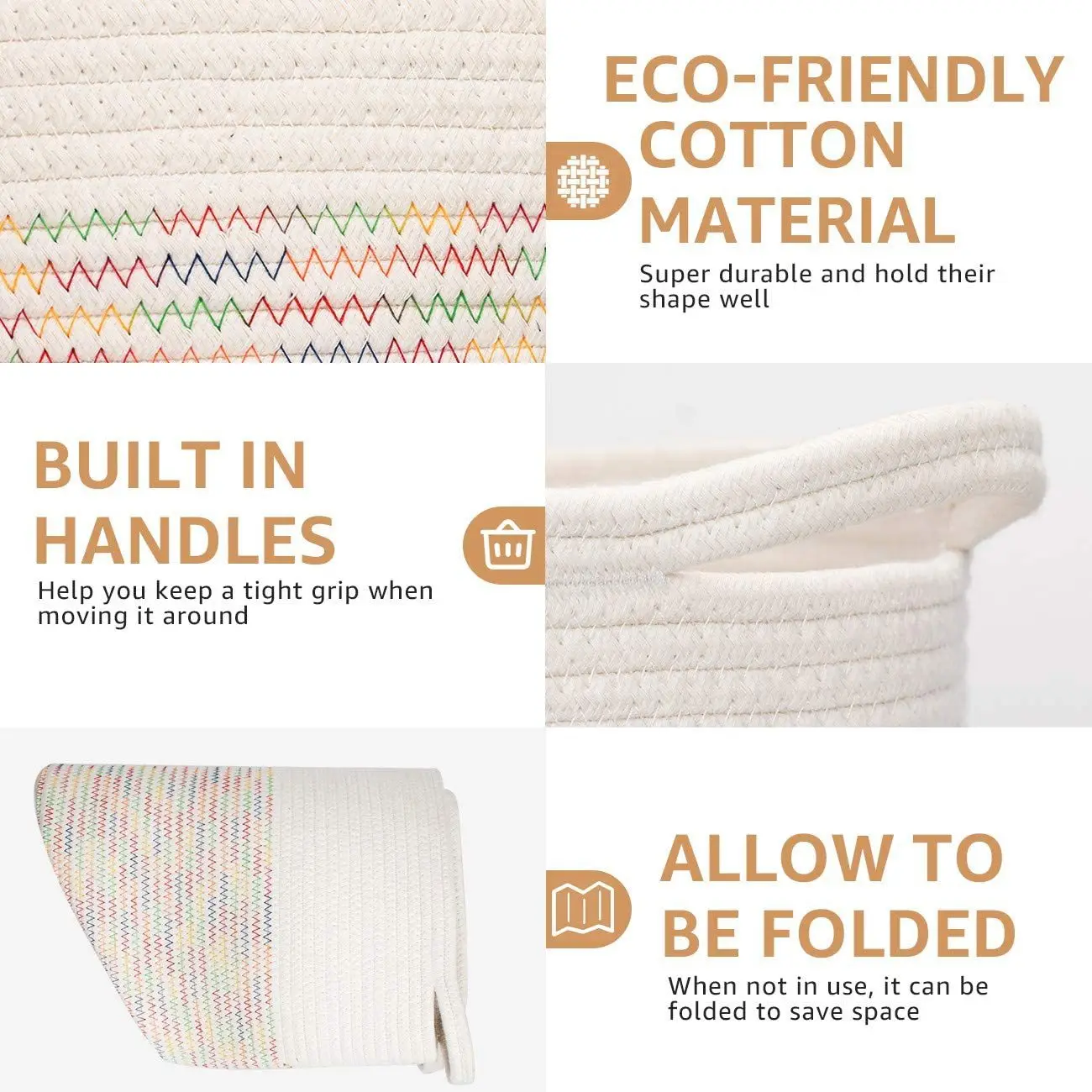 Woven Baby Laundry Basket for Blankets Toys Storage Basket with Handle Comforter Large Cotton Rope Basket