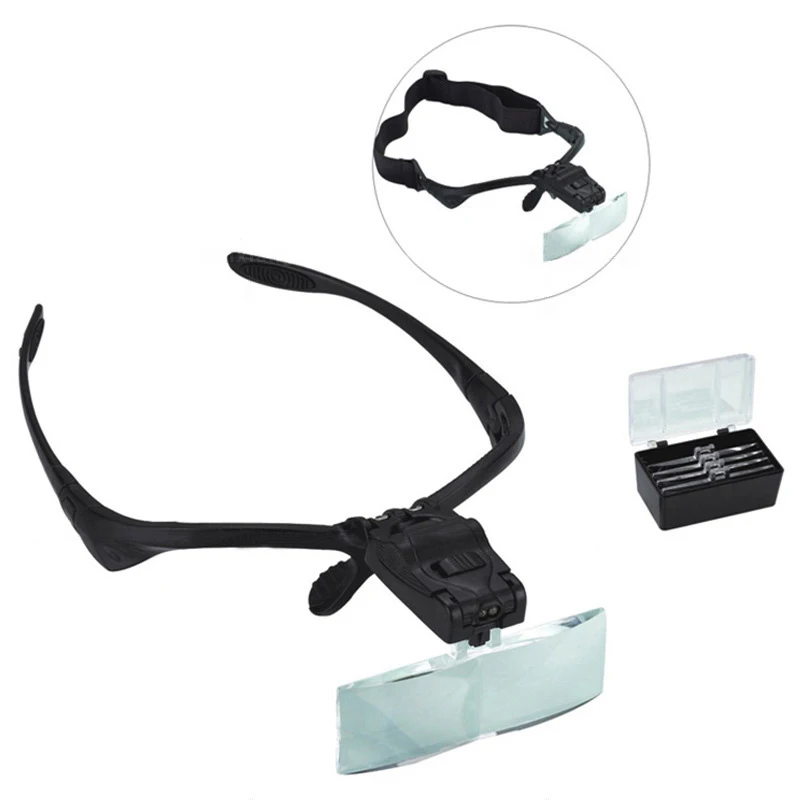Head-wear Glasses Magnifier Glass For Read book Beauty Repair Appraise Antiques Magnifier Dual LED light 5 kinds multiple lenses