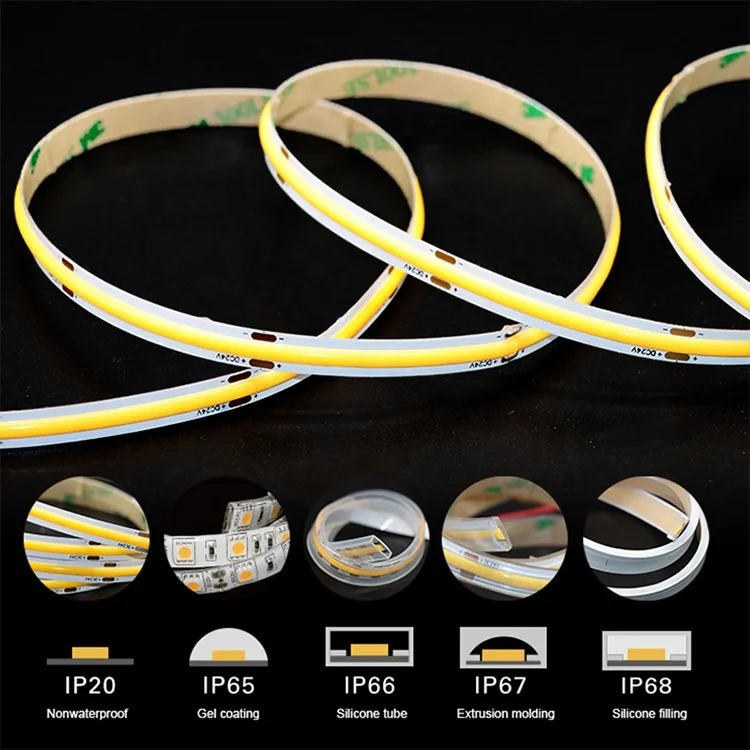 8mm Wide 480LEDs/m Dc12v 24v Free Cuttable 12v Led Strip IP20 IP65 IP66 Led Cob Strip Light