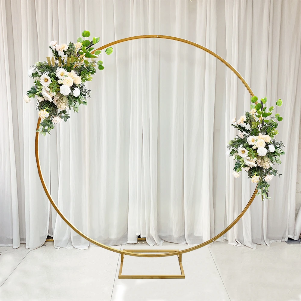 Golden round shelf wrought iron ring arch wedding props large background simple flower door wedding round frame