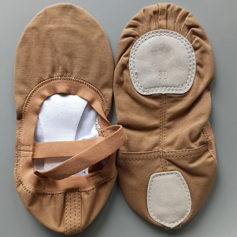 Blooming 11025 Girl Camel Soft Canvas Ballet Dance Shoes with Elastic Neck