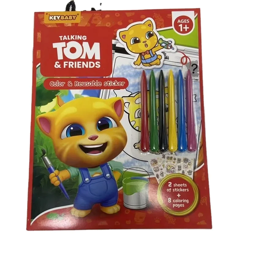 Книжка-раскраска Keybaby Tom для детей с мелками наклейками детские развивающие игрушки услуги печати