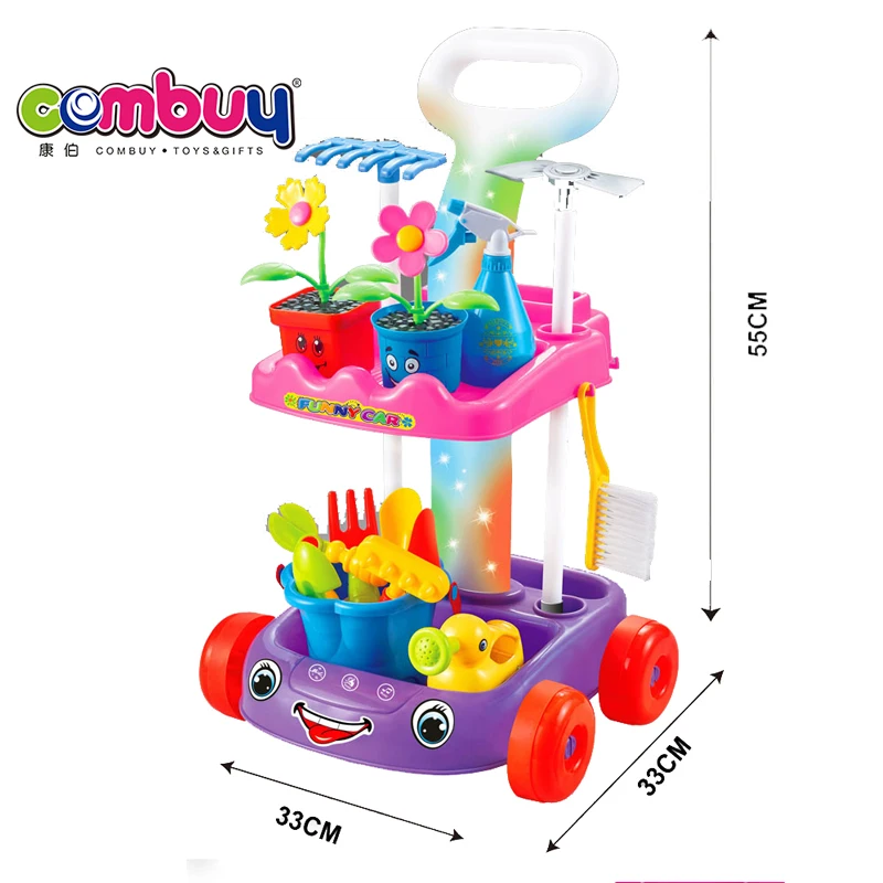 Pretend play funny trolley cart game toys kids garden tool set