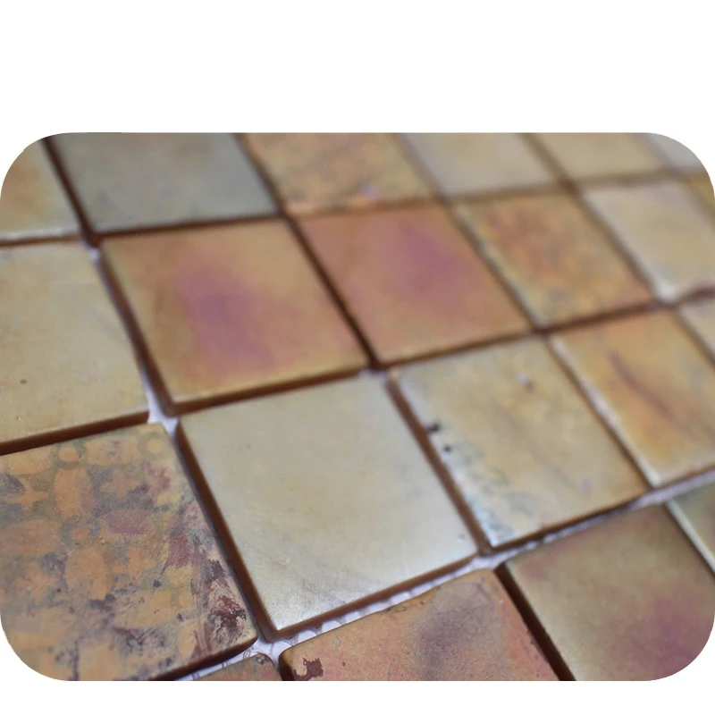 Retro Style Copper Rust Square Decorative Glass Mosaic Tiles Designs