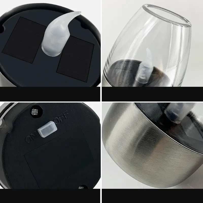 2024 New Arrival Waterproof Solar Power LED Candle Light Auto On Off  Stainless Steel Base Candle Lamp