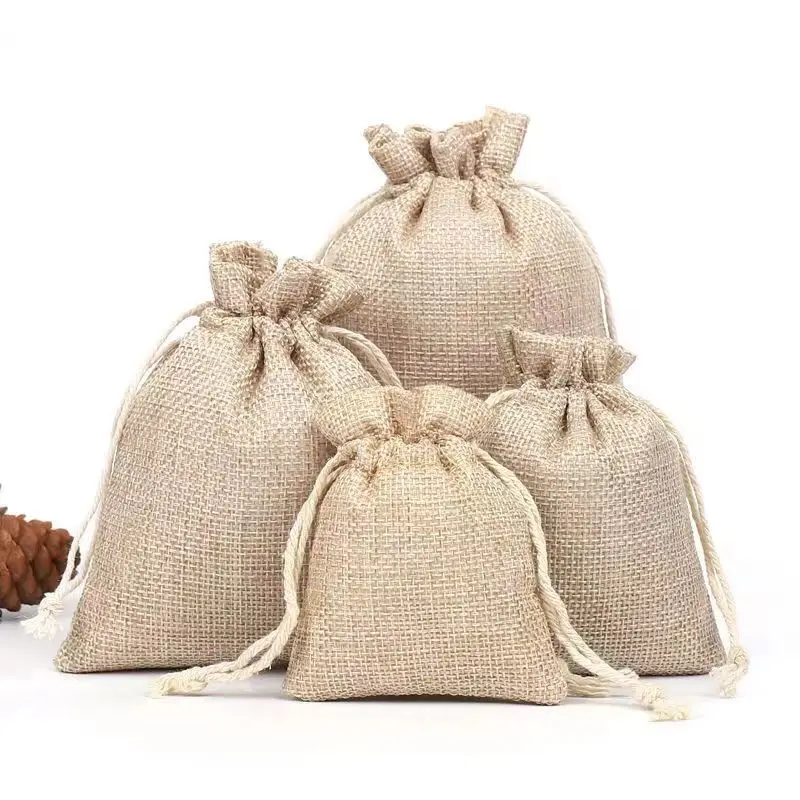 Wholesale  High Quality Jute Drawstring Bag Christmas Gift Pouch Eco Friendly Hemp Bags