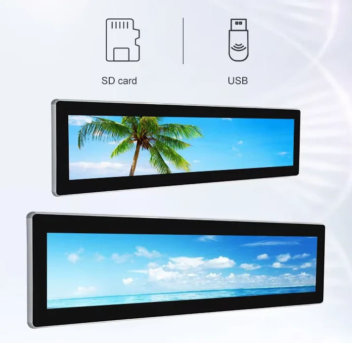 Custom Size Supermarket Indoor Advertising Media Player Strip Ultra Wide Shelf Screen Stretch Bar Lcd Display kiosk smart TV