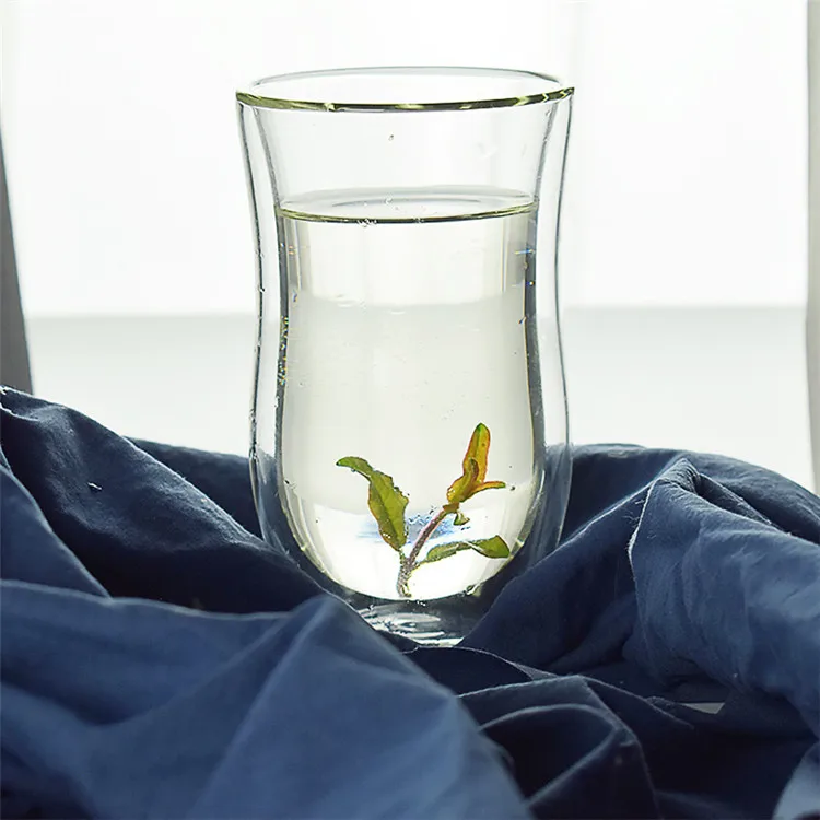 double wall glass mug custom logo hand blown Double Wall Clear Borosilicate Glass Cup