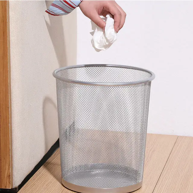 Minimalist Design Trash Bin Office Home Kitchen Black Metal Iron Mesh Garbage Can