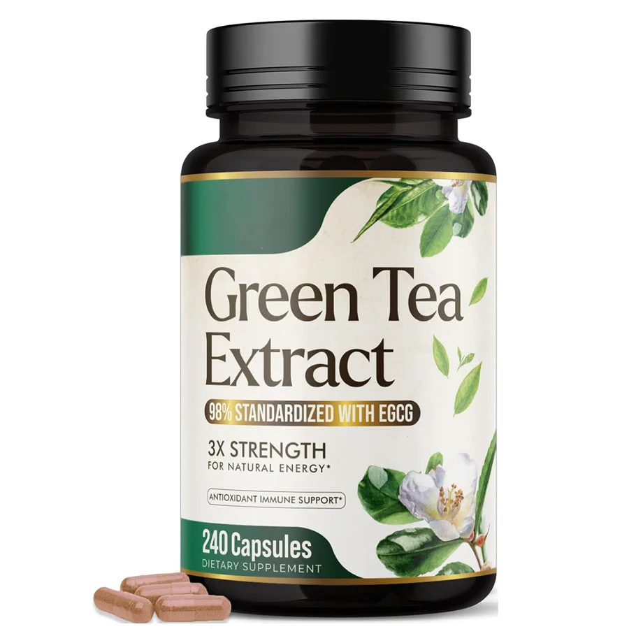 GMO-Free Healthcare Supplement Heart Health and Immune Support Green Tea Extract Capsules Antioxidant Boost