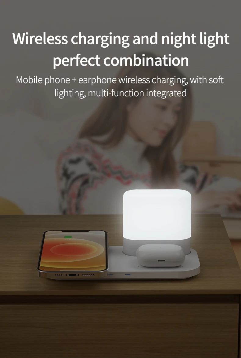 Hot Sell 3 in 1 LED Nightlight Wireless Charging Station DOCK 15W Phone Fast Charger for iWatch AirPods Wireless Charging Lamp