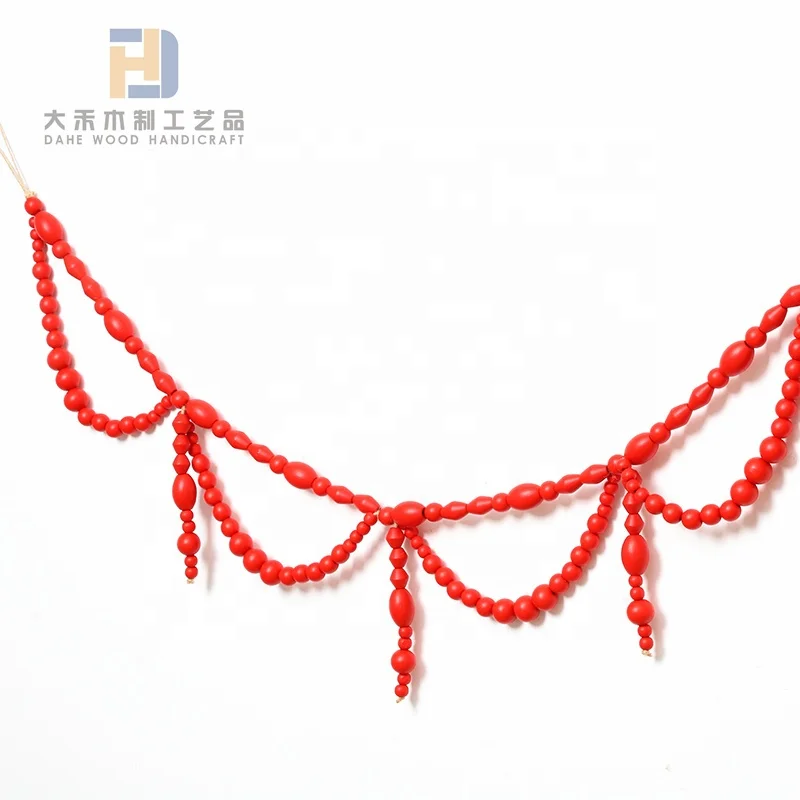 6 Feet 190cm Christmas Red Wood Bead Looped Garlands Rustic Vintage Beaded Garland Farmhouse Home Decor Tree Ornaments