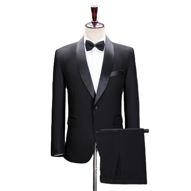 Black white performance suit host suit stage speech performance handsome and fashionable groom wear