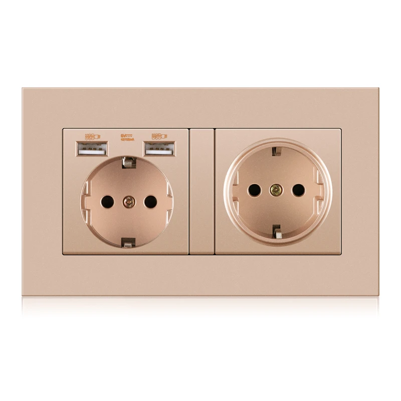 NOVSKI Factory price Plastic panel  German 2gang wall socket with 2 USB socket EU standard home power
