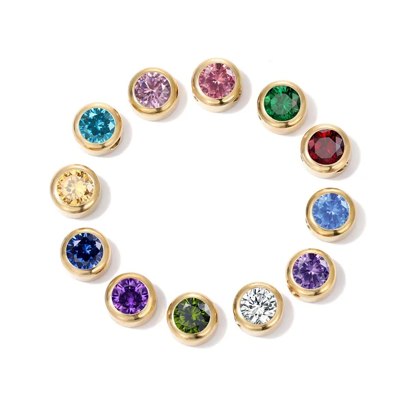 Hongntong AC-51 Stainless Steel 6mm Birthstone Colorful Charms DIY Accessories Wholesale Zircon Pendant Connector