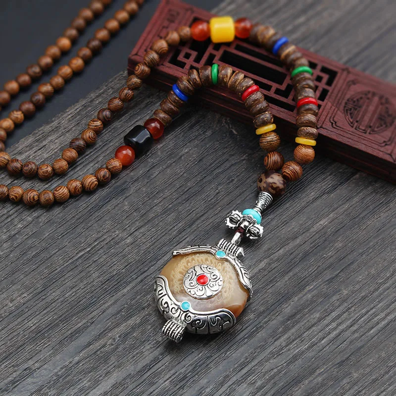 Hot Sale Women Long Bodhi Feather Elephant Pendant Handmade Boho Mala Wood Bead Necklace Statement