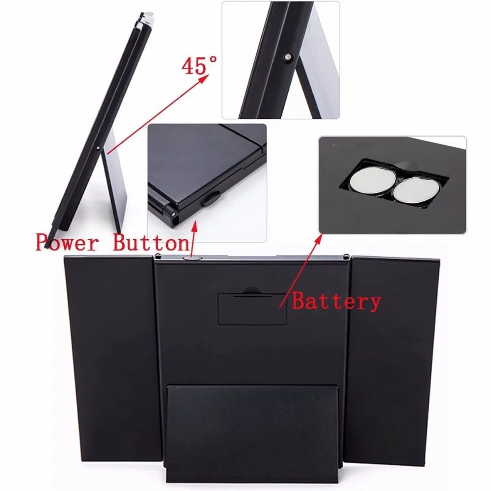 China wholesale cheap Tri-Fold Makeup Mirror with LED Light Portable Travel Small Pocket Mirrors Travel Fold Cosmetic Mirror