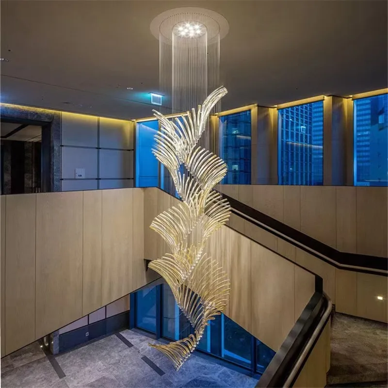 Project Hotel Banquet Long Glass Chandelier Light Hotel Villa Lobby Loft Staircase Hotel Chandelier For High Ceiling