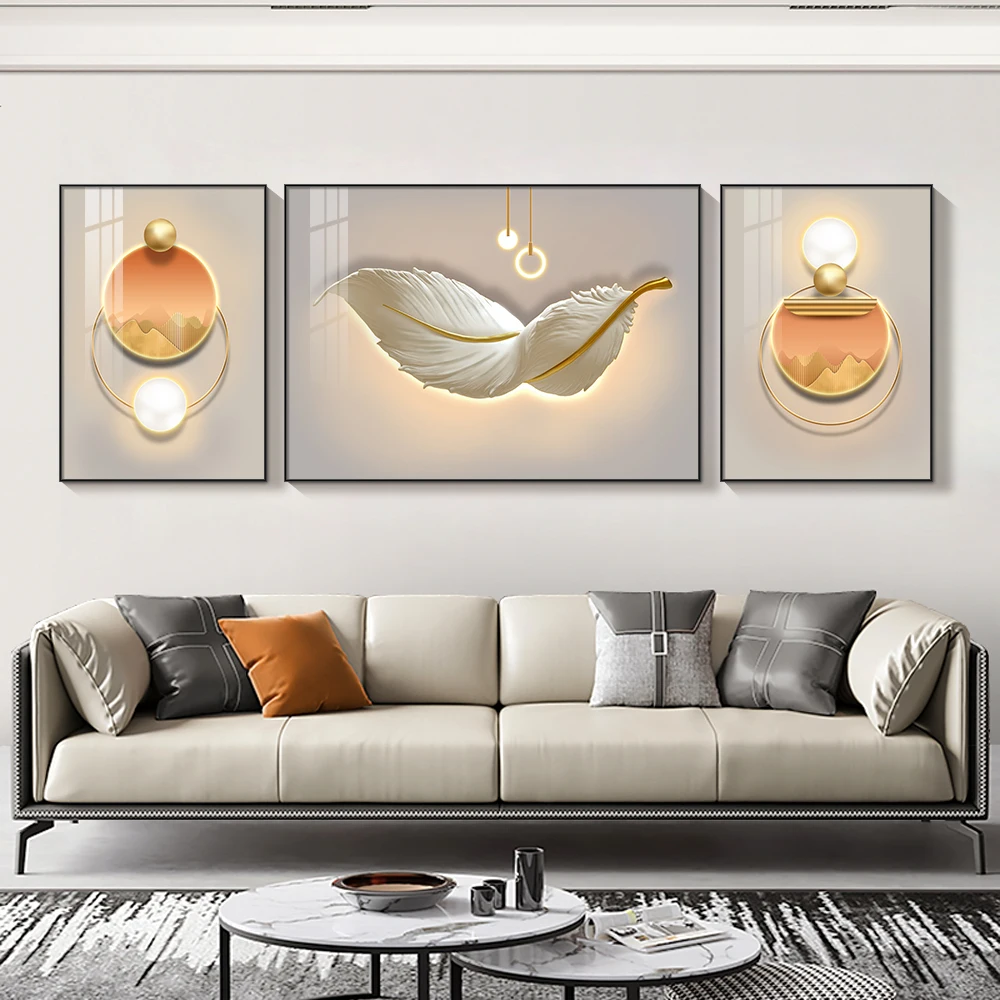 Modern Luxury Crystal Porcelain Decoration Painting HD Prints  Feather Canvas Painting Living Room Home Decoration Mural