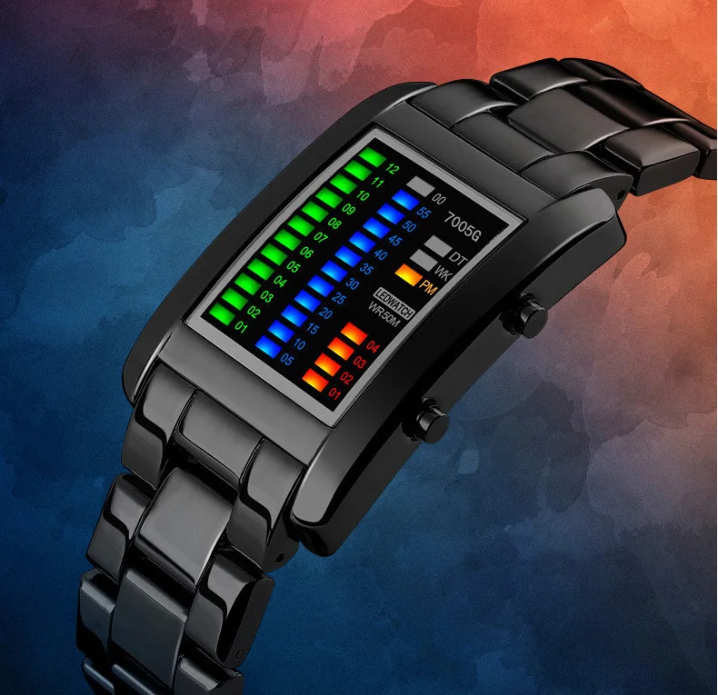 Fashion Waterproof 4 color led bracelet iron man three-line binary Meukow Watch Business Casual Wristwatch for men