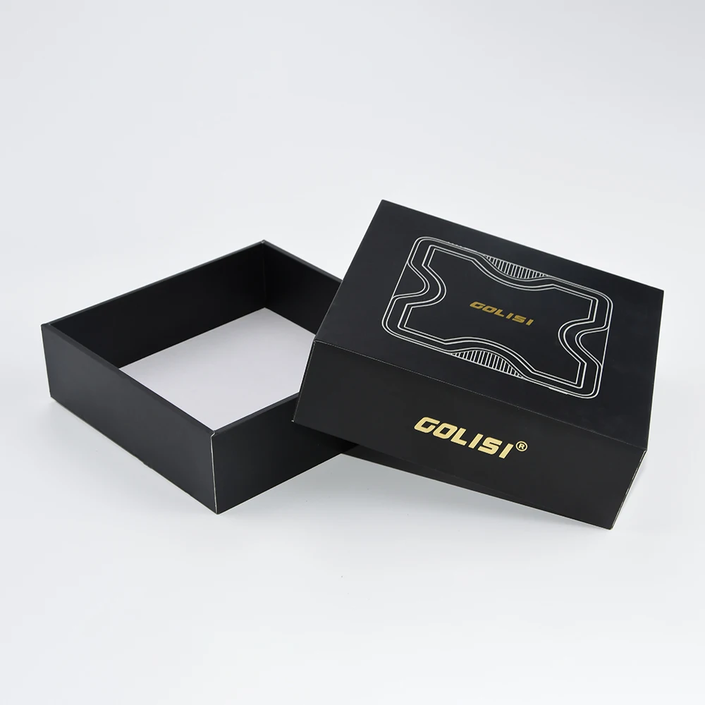 Paper Packaging Manufacturer Gold Foil 2 Piece Lid and Base Matt Black Paper Box for Electronic Wireless Charger Packaging
