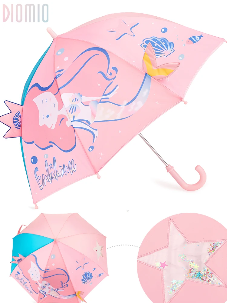 
Diomio Mermaid 3D Personalized Cute Cartoon Umbrella Children Creative Kids Animal Folding Umbrella 